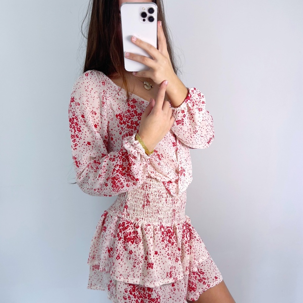 Princess Polly Cream Ruffled Tiered mini sheer dress